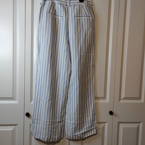 LOFT Women's White Blue Striped Linen Wide Leg Dress Pants Size 8 - Picture 2 of 6